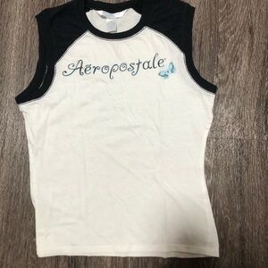 Aeropostale Vintage Y2K Butterfly Baby Tee Black & White Raglan M